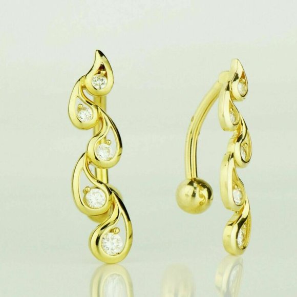 Solid 14k Yellow or White Gold Vertical Drop Top Down Belly Button Ring - Picture 2 of 6